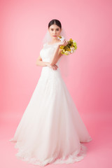 Beautiful asian bride portrait in pink studio - 270771055