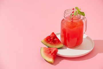 Watermelin jiuce on the pink background