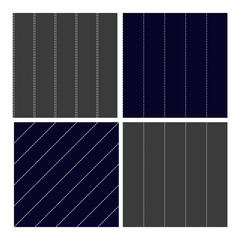 Pinstripe Collection Seamless Pattern Set Vector. Classic Different Grey, Navy Blue and White Dashed Sewing Pinstripe Fabric Textile Material For Clothing. Texture Flat Illustration