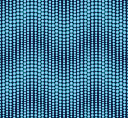Geometric seamless pattern on dark blue background. Has the shape of a wave. Consists of circles of different sizes. Useful as design element for texture and artistic compositions.