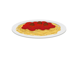 Spaghetti with meatballs. Vector illustration on white background.