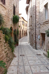 Small medieval alley in Spello city  Umbria Italy