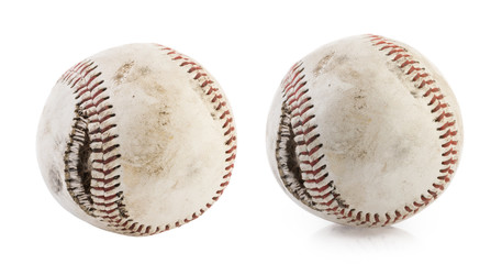 torn baseball ball isolated on white background