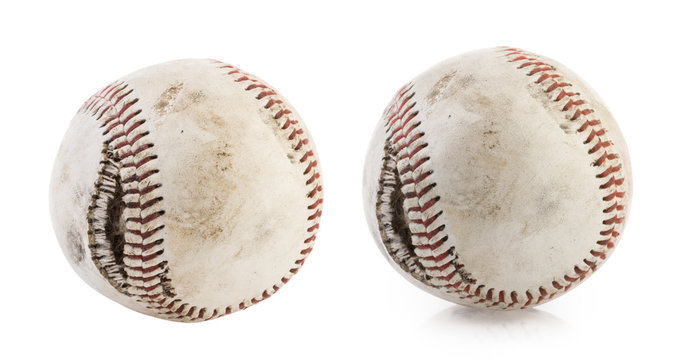 torn baseball ball isolated on white background