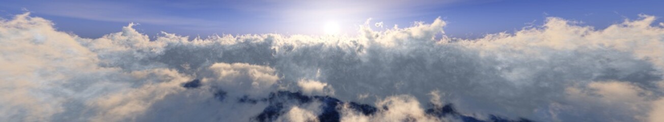 Naklejka na ściany i meble Beautiful clouds view from above, the sun above the clouds, flying above the clouds, 3d rendering
