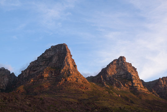 Sunset on a few of the twelve apostles seen from Chapman’s Peak Drive near Cape Town, South Africa