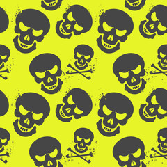 cool and creative grunge seamless pattern with gray skulls on neon green background, ideal for print, textile, web, and other designs, bicolor style, eps10 vector illustration - 270774211
