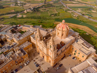Old castle Mdina cathedral city, Malta. Aerial top view