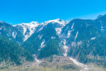 Beautiful  snow covered mountains landscape Kashmir state, India .