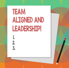 Text sign showing Team Aligned And Leadership. Conceptual photo Good tram work partnership job alliances Stack of Blank Different Pastel Color Construction Bond Paper and Pencil