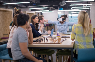 Young Multiethnic Business team using virtual reality headset
