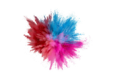 Fototapeta na wymiar Colored powder explosion. Abstract closeup dust on backdrop. Colorful explode. Paint holi