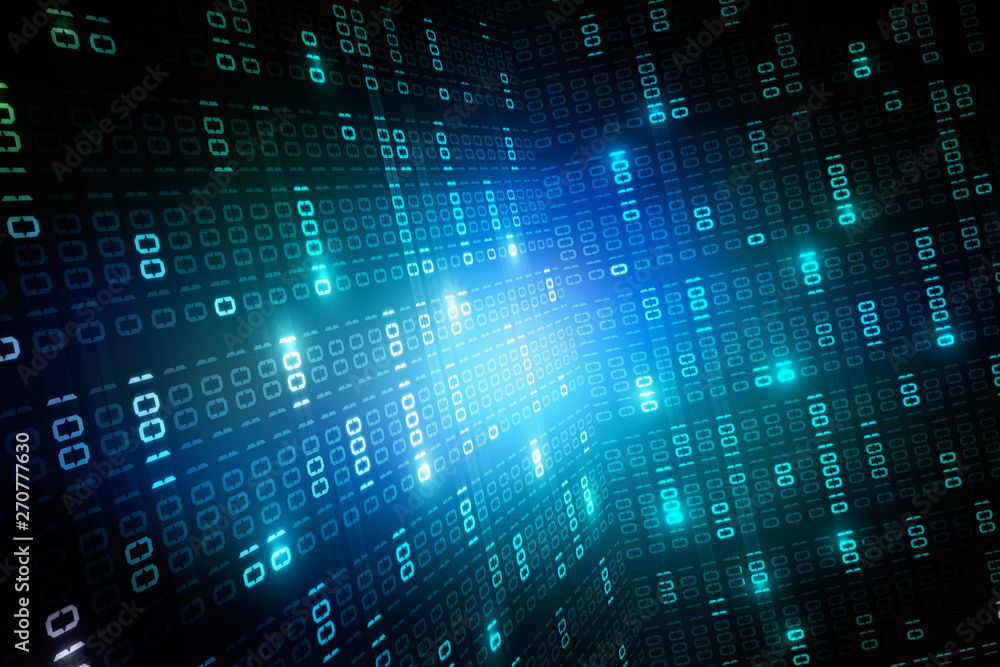 Poster 2d illustration abstract digital binary data on computer screen