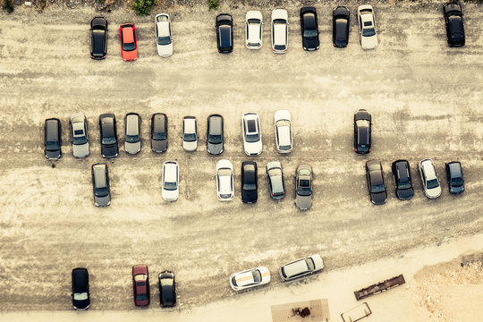 Parking Lot With Many Cars Seen From Above