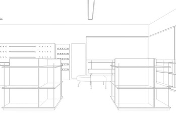 shop, store, contour visualization, 3D illustration, sketch, outline