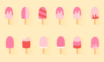 set with colorful ice cream, strawberry