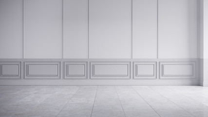 Modern classic interior of living room,empty room, white wall panels and concrete wall,3d rendering