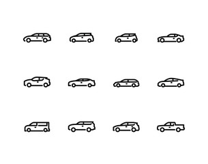 Car icons set. Modern line style.