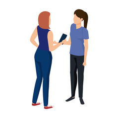 young women couple talking with smartphone