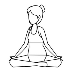 beautiful woman with swimsuit practicing yoga