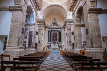 Interior of the Jesuit church of San Michele, Alghero (L'Alguer), Sardinia, Italy.