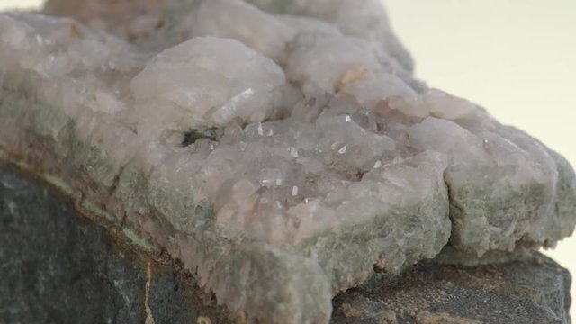 Quartz vein on tuffstone, contact zone, small translucent quartz crystals