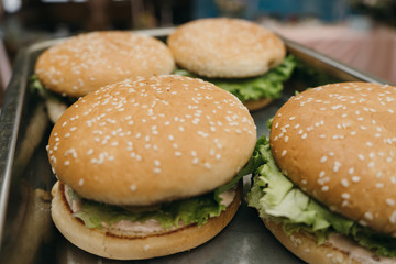 hamburgers on tray