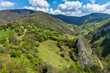 Fototapeta na wymiar Mountain in Serbia ( serbian: Sokolska planina ) near the town of Krupanj. Beautiful nature in Serbia. Photographed from the air.