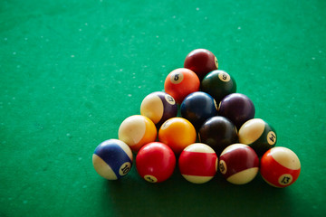 Billiards balls on green table 