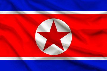 silk national flag of North Korea with the folds