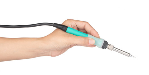 hand holding Soldering Iron Tool isolated on a white background