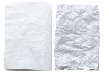 Two different crumpled sheets of paper isolated on white