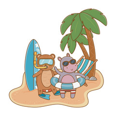 Obraz na płótnie Canvas Summer and cute animals cartoons