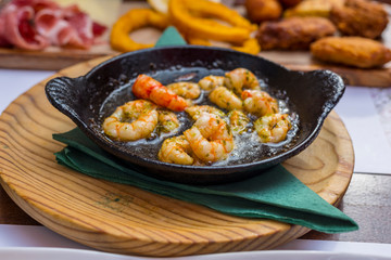Plate of fried spiced prawns