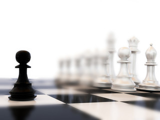 pioneer brave leader black pawn against all chess background 3d rendering