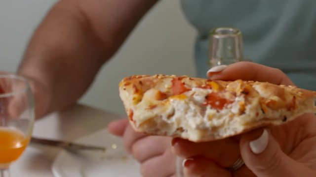 Hold Pizza With Hands With French Fingernails
