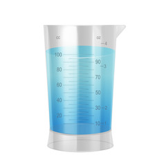 Test-tube with blue liquid on white background, Measurement cup. Vector EPS 10 illustration