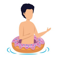 young man with swimsuit and float donut