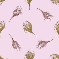 Seamless pattern with hand drawn colored feather grass