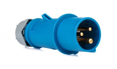 Blue of Industrial high voltage wall-mounted sockets isolated on white background.