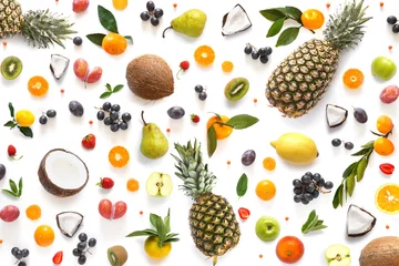Tuinposter Creative flat layout of fruit in the form of a pattern, top view. Food background. © Tatiana Morozova