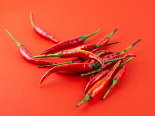 Red chili pepper on red background