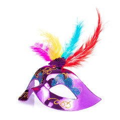carnival mask with feathers isolated on a white background