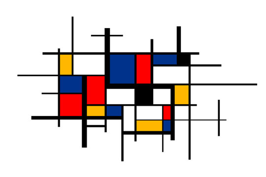 Abstract colorful painting in Piet Mondrian's style, wide artistic background