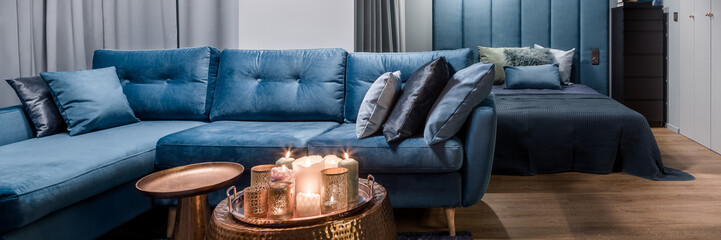 Apartment interior in blue