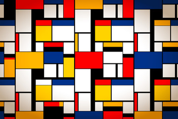 Bright colorful painting in Piet Mondrian's style, artistic background