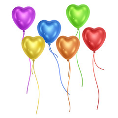 Vector heart shaped balloons set isolated on white background. bright colorful balloons on white background. Festive decoration element for Valentine's Day or Wedding. Vector Eps 10 illustration