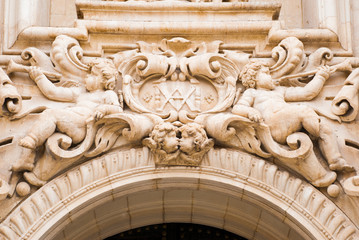Part of cathedral in Spain. Medieval church in macro.