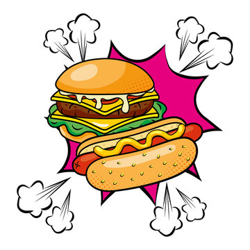 hamburger and hot dog vector illustration