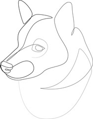 Continuous line Shiba Inu. Single line minimal style dog vector illustration. Portrait